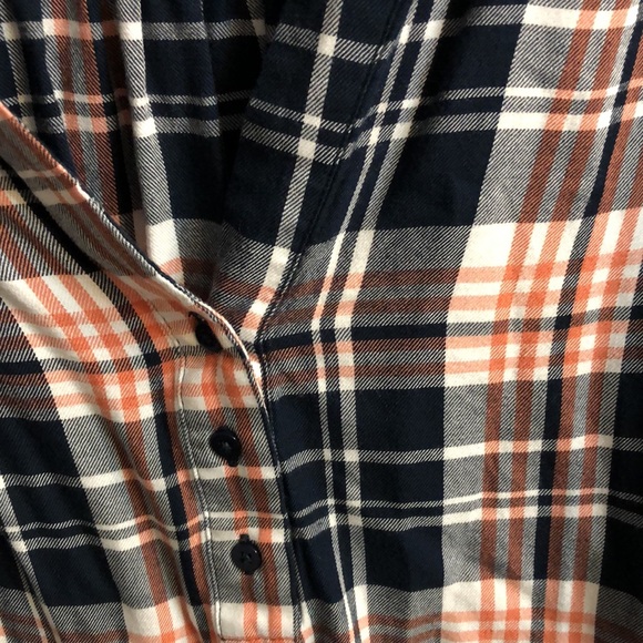 Navy and orange plaid blouse - Picture 2 of 6